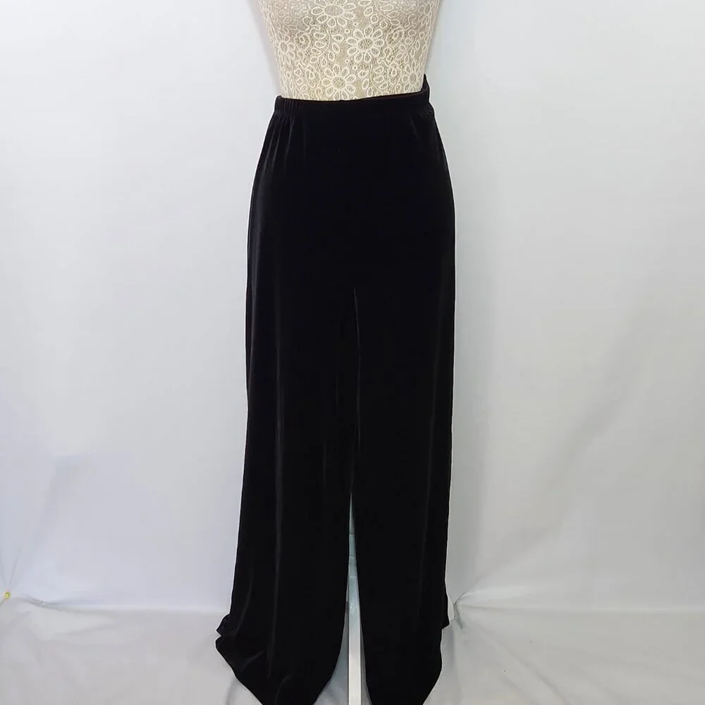 Chico's SZ 3/16S Black Velvet Stretch Knit Wide Leg Elastic Waist Pull On Pants - Picture 2 of 11